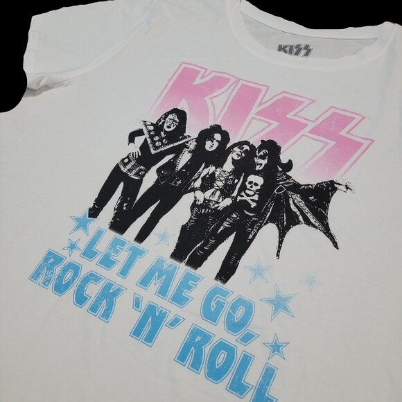 Kiss Band Let Me Go Rock 'N' Roll White Graphic T-Shirt - Picture 2 of 5